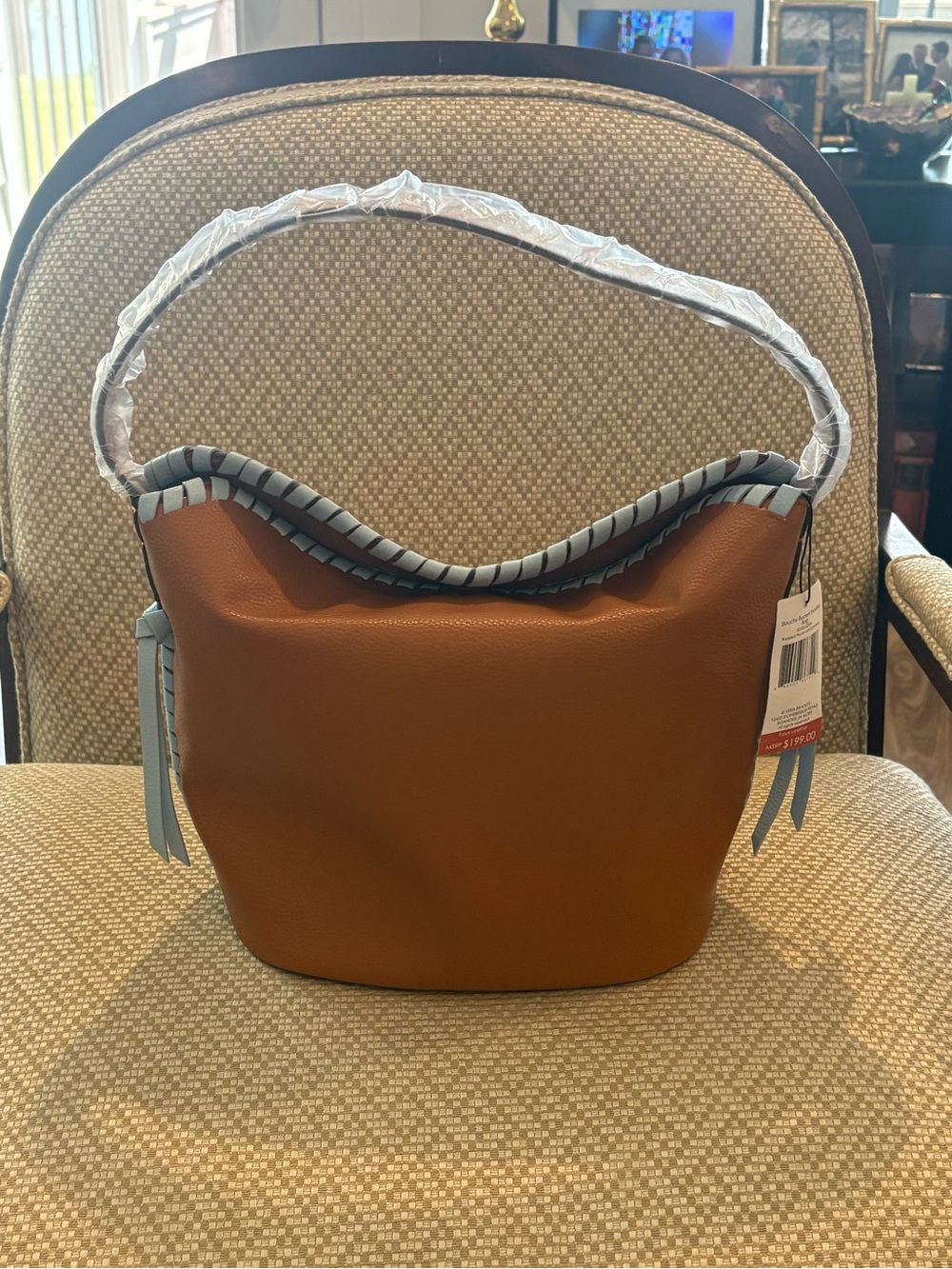 Vera Bradley Slouchy Bucket Shoulder Bag with Light Blue Trim